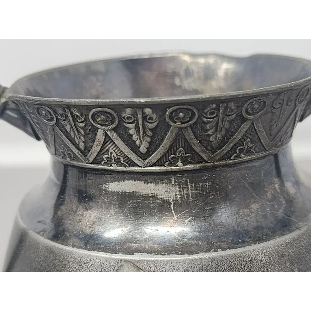 Antq Charles Rogers Triple Plate Silver Cream/Sugar Ornate Handles/Floral Engrav